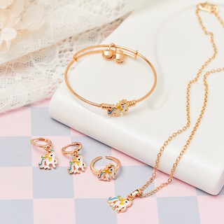 Bộ dây chuyền và vòng tay hình kỳ lân bằng titan chống gỉ dễ thương cho bé gái y387
