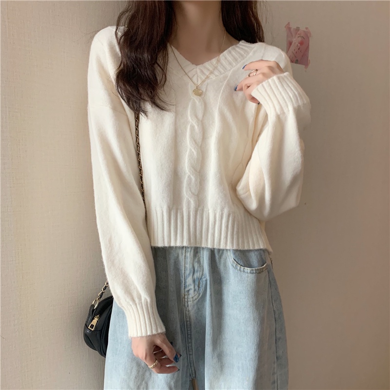 【ZHELIHANGFEI】Áo Sweater Tay Dài Dáng Rộng Kiểu Dáng Đơn Giản Dễ Phối Đồ