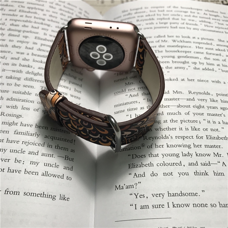 Dây Đeo Đồng Hồ Thông Minh Bằng Da In Họa Tiết Cho Apple Watch Series 1 2 3 4 5 6 7 42mm 44mm 38mm 40mm 41mm 45mm