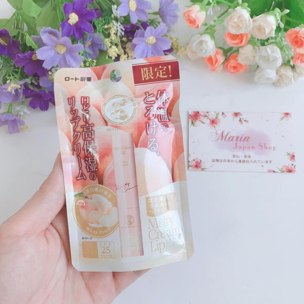 Son dưỡng ẩm , chống nắng , chống thâm môi hương đào tiên mẫu mới Mentholatum Melty Cream Lip Nhật Bản