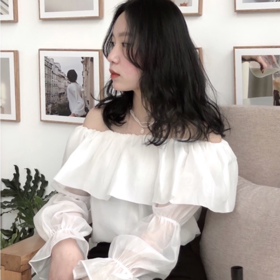 Áo trễ vai LOZADO thiết kế tay phồng 2 lớp tiểu thư xinh xắn bánh bèo A571