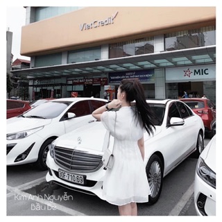 Đầm voan trắng cổ nơ (ảnh thật)