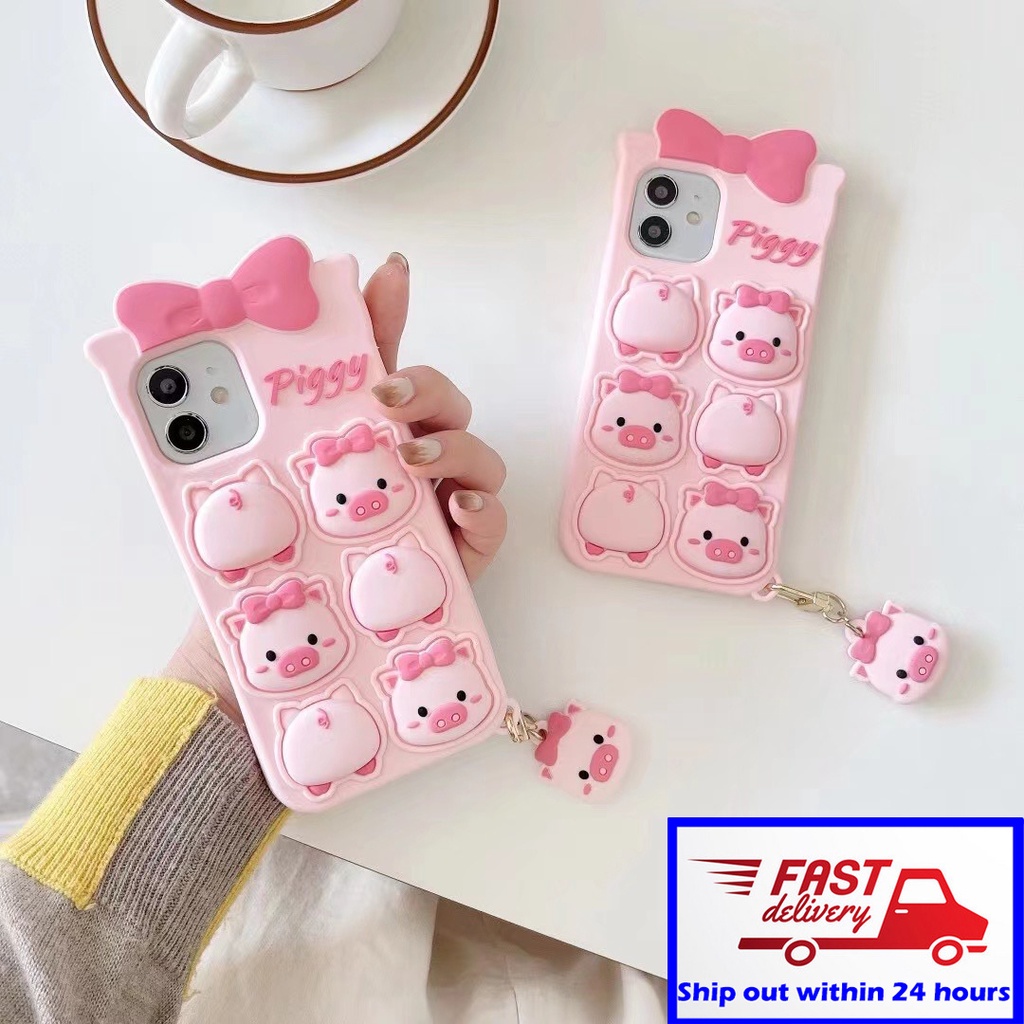Ốp Điện Thoại Chống Sốc Hình Chú Heo Hồng Cho iPhone 13/12/11 Pro Max/Xr/Xs Max/6/7/8 Plus