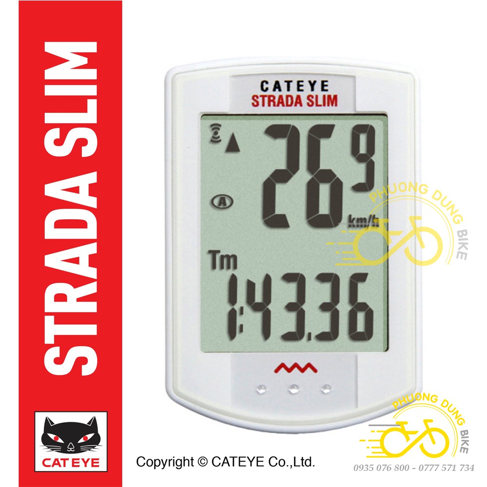 Đồng hồ đo tốc độ xe đạp không dây Cateye Strada Wireless Slim CC-RD310W - Màu Trắng