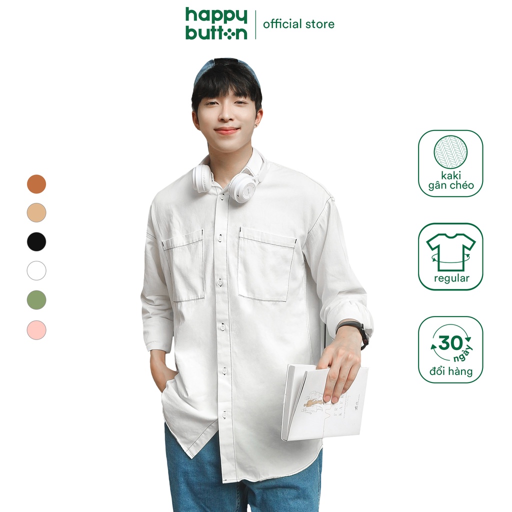 Áo Sơ Mi Nam Phối Chỉ Màu - vải kaki, form regular fit - Happy Button