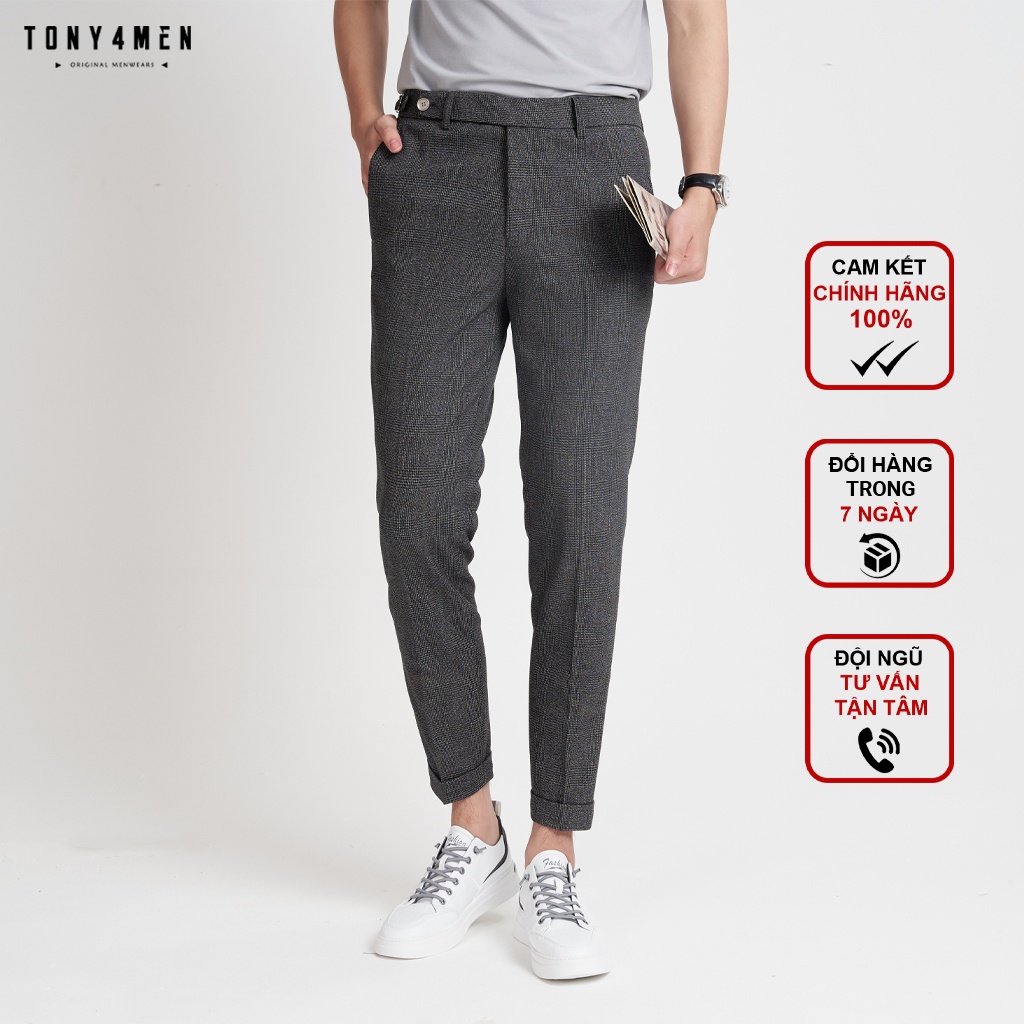 ㍿¤Quần Âu Nam Hàn Quốc Cao Cấp TONY4MEN Kẻ Caro Xắn Gấu Dáng Slimfit Trẻ Trung Thanh Lịch QA1714