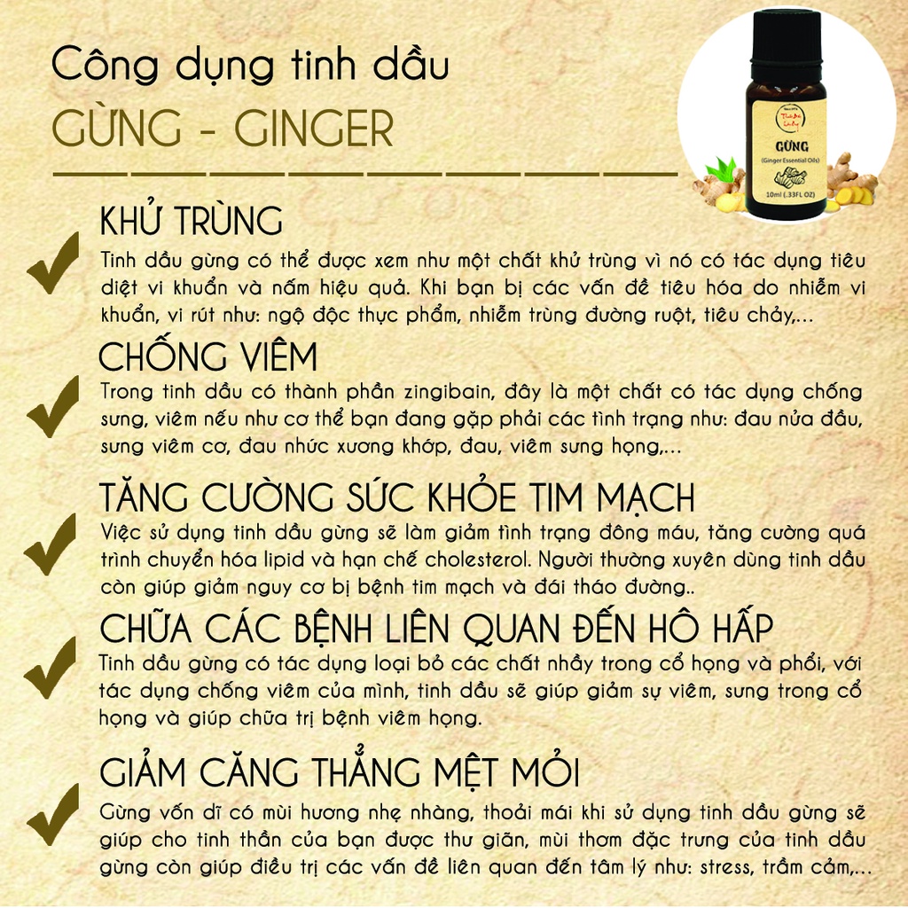 Tinh dầu Gừng nguyên chất 100ml, massage giảm mỡ bụng, đùi, bắp tay, bắp chân hiệu quả - Thuốc bắc lãn ông