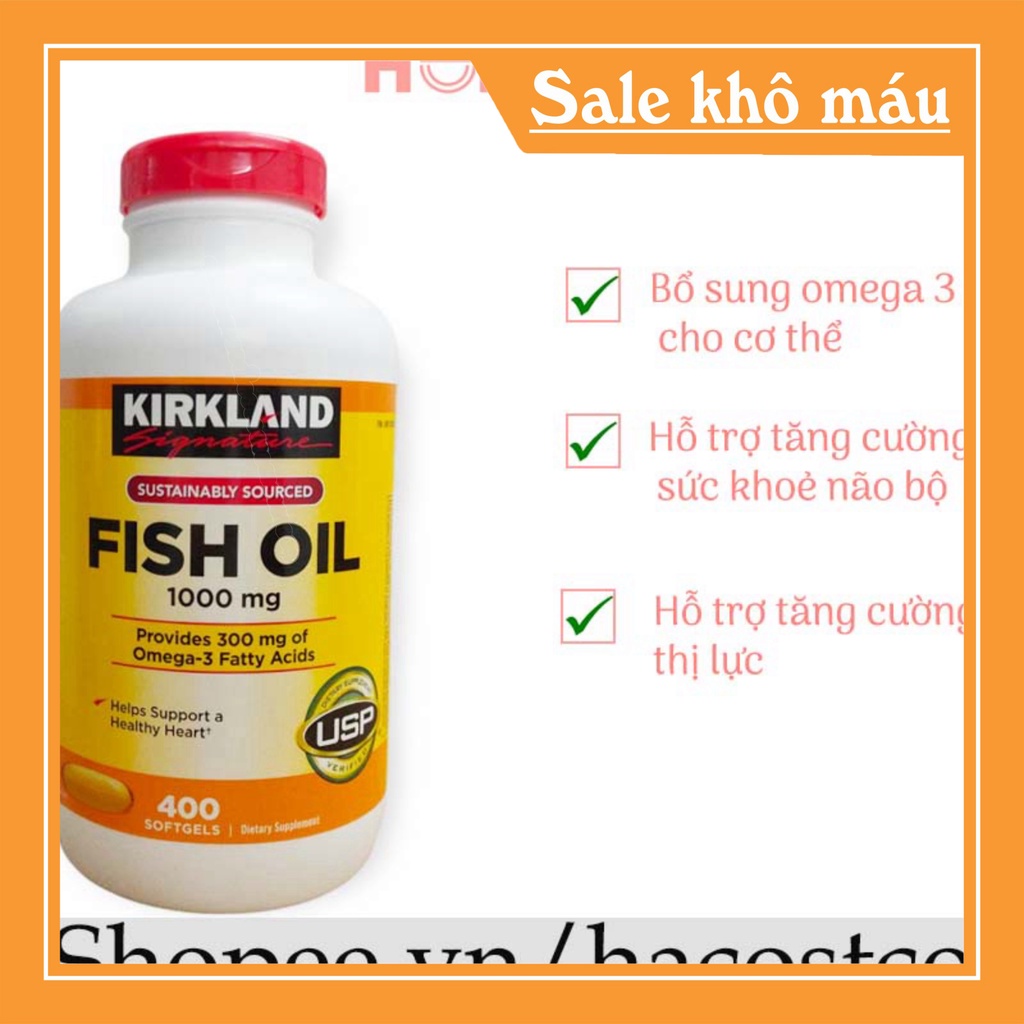 SALE KHÔ MÁU Tem Nhăn - Viên Uống Fish Oil Dầu Cá Kirkland 400 Viên của Mỹ SALE KHÔ MÁU