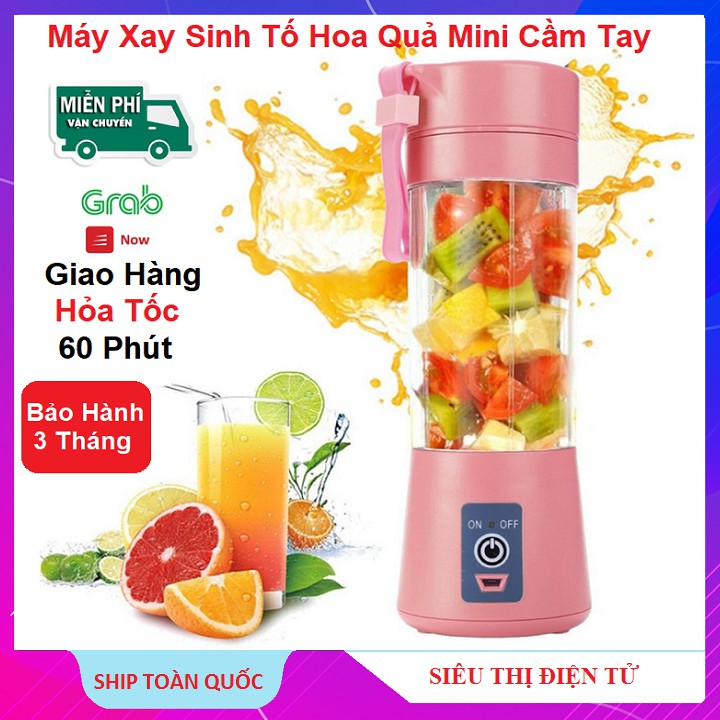 [Mã ELHA22 giảm 5% đơn 300K] Máy Xay Sinh Tố, Máy Cầm Tay Mini Cốc Thủy Tinh - Dao 4 Lưỡi - Sạc Pin -Bảo Hành 6 Tháng