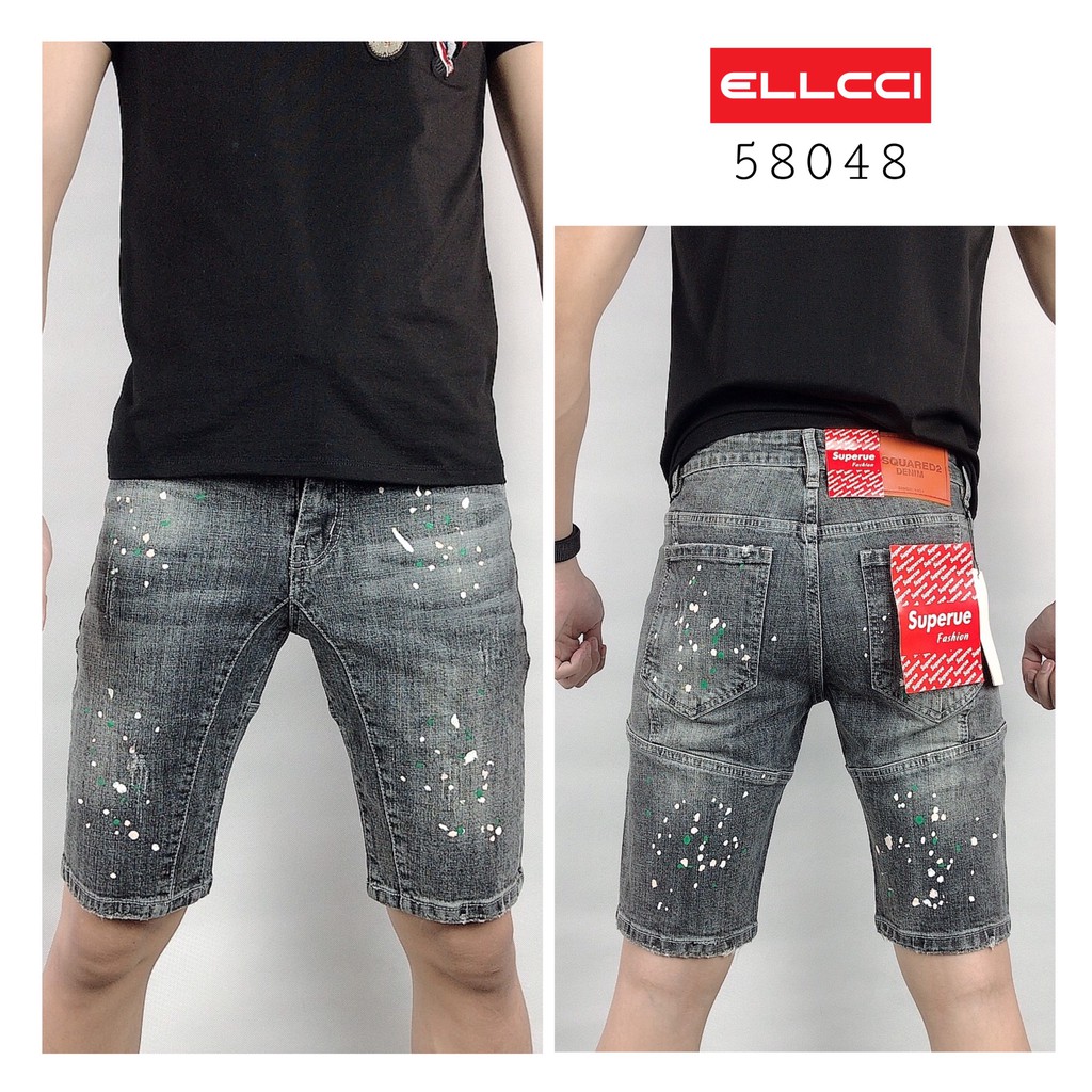 Quần bò nam ngắn màu xám vẩy sơn đẹp giá rẻ, chất cao cấp, shop uy tín ELLCCI chuyên sỉ quần jean nam, quần bò nam đẹp