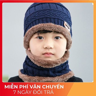 Mũ len kèm khăn lót lông ấm áp cho bé