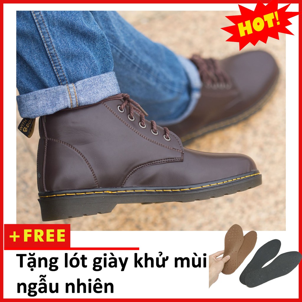 [Có Video Thật] Giày Boot Nam Cổ Lửng Đế Khâu Da Trơn Màu Nâu Phong Cách - M354-NAU (L)