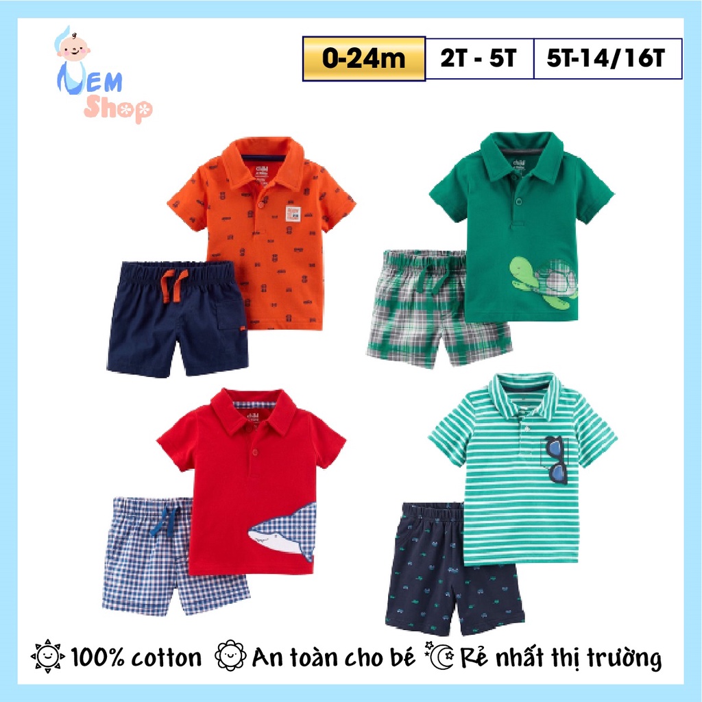 CHỌN MẪU Áo thun bé trai cổ đức và quần short đùi kaki (bán rời) bộ quần áo trẻ em kiểu polo xuất dư mùa hè cho bé