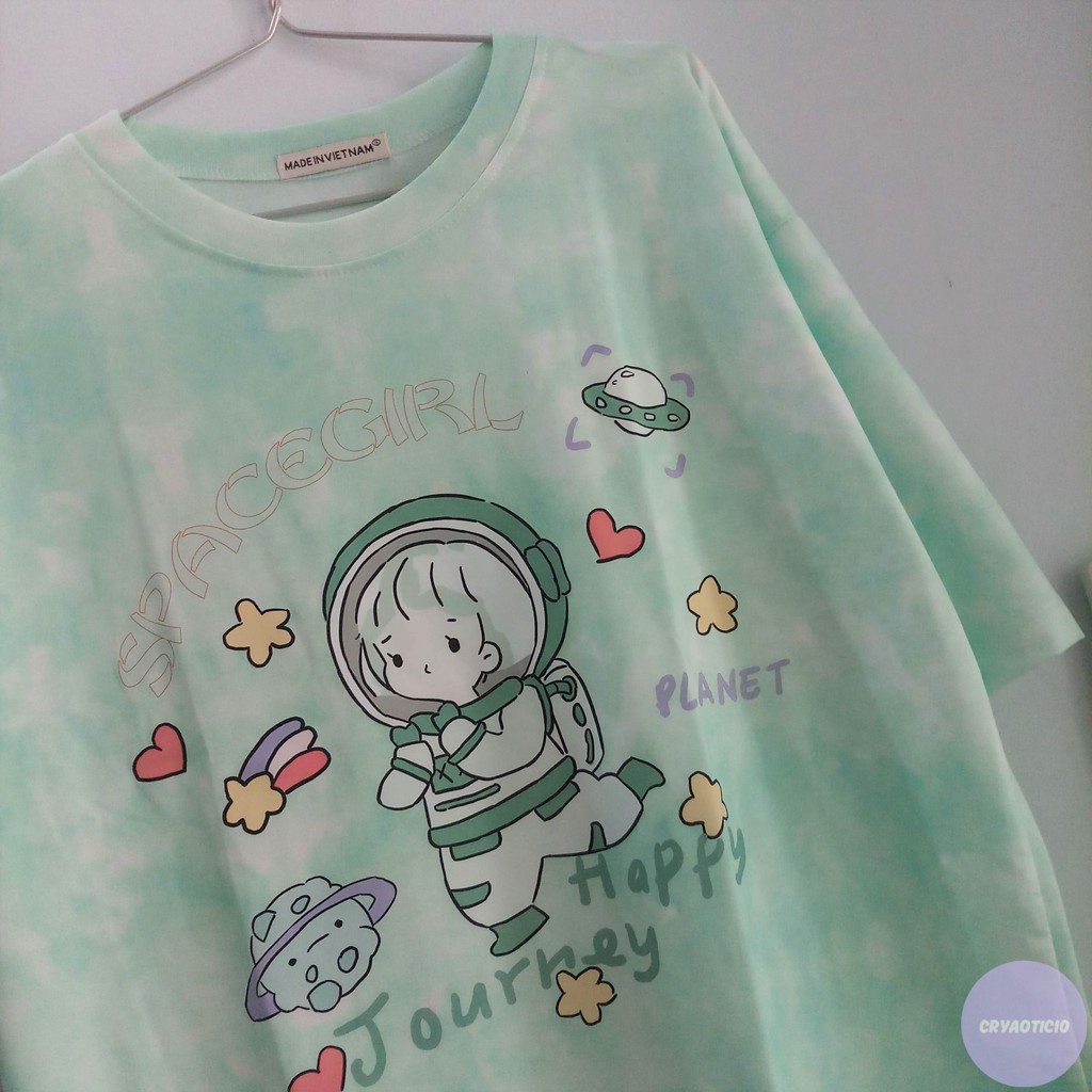 [Kèm hình thật Áo tay lở loang màu Tie Dye Space vũ trụ in hình chibi cute cực chất unisex
