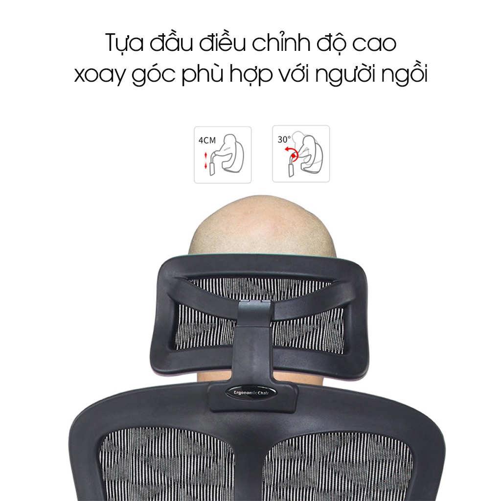 Ghế công thái học Ergonomic GOVI Solo S521 - Tựa đầu điều chỉnh độ cao xoay góc, tựa tay 3D nâng hạ, mâm ghế ngả 90 -135