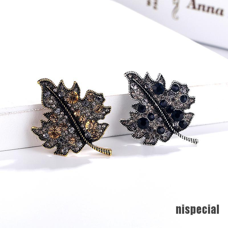 [nis-beauty] Rhinestone Maple Leaf Shaped Brooch Pin Retro Badge Bag Wedding Decor Ornaments