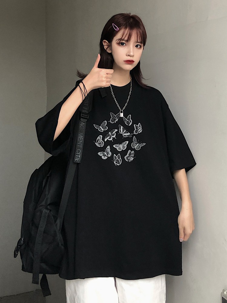 Áo phông tay lỡ unisex Butterfly 🔥TREND 2021🔥 Áo phông nữ form rộng đẹp màu đen xám Thời trang Ulzzang Quảng Châu | BigBuy360 - bigbuy360.vn