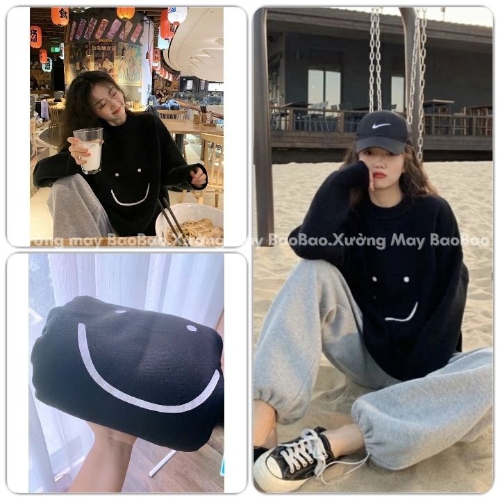 Bộ áo dài tay màu đen kèm quần ống boom jogger xám form rộng cá tính in hình. Ulzzang...