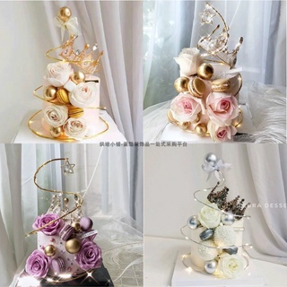 Phụ kiện trang trí bánh sinh nhật hình quả cầu/bạc bằng sắt màu vàng kim cương diy