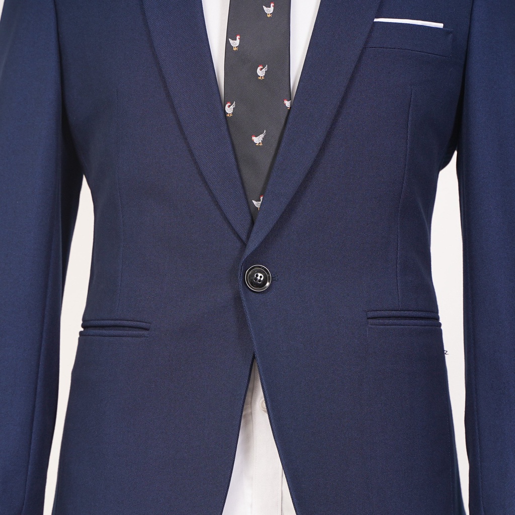 Áo vest nam xanh cổ vịt 1 khuy 2 túi công sở chất liệu cao cấp dày dặn The Suits House