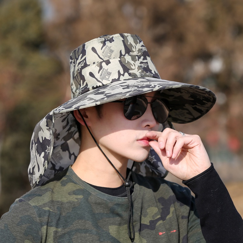 Nón Vành Rộng Che Cổ 2 Trong 1 Họa Tiết Rằn Ri Kèm Khẩu Trang Che Mặt Chống Tia UV Thoáng Khí Thời Trang Mùa Hè