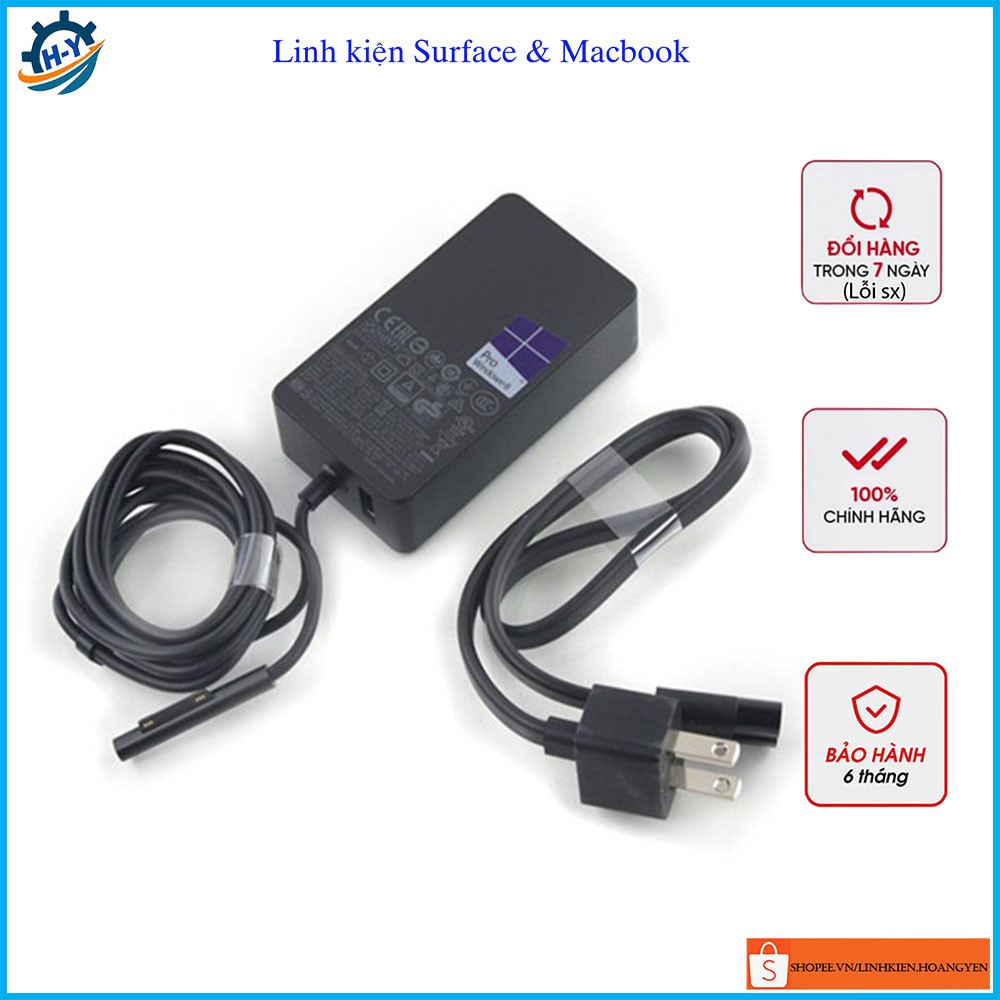 Sạc Surface Pro 4 Pro 5 Pro 6 15V-2.58A 44W ZIN chính hãng 100%, SẠC MICROSOFT SURFACE PRO - HY02