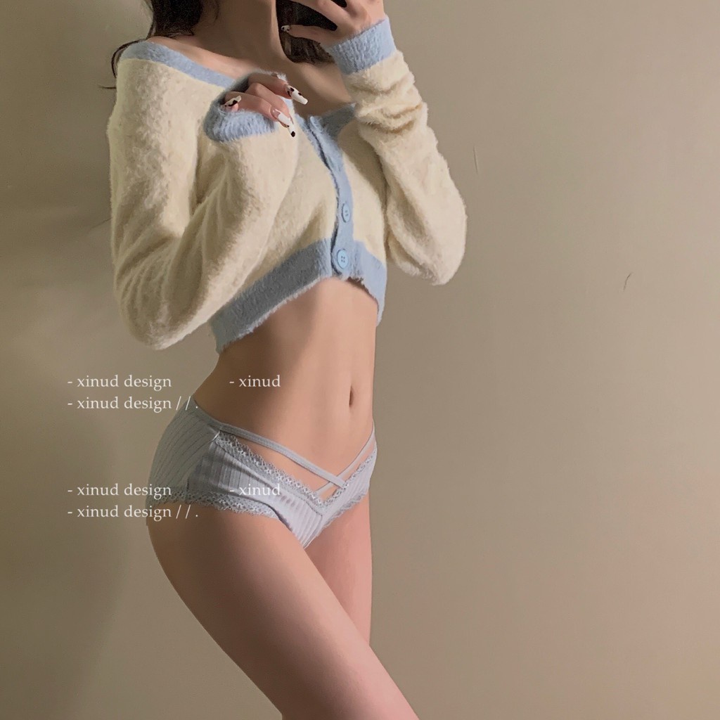 Quần Lót Nữ Cotton viền ren Sexy gân tăm 2 dây đan chéo quyến rũ mẫu 1152