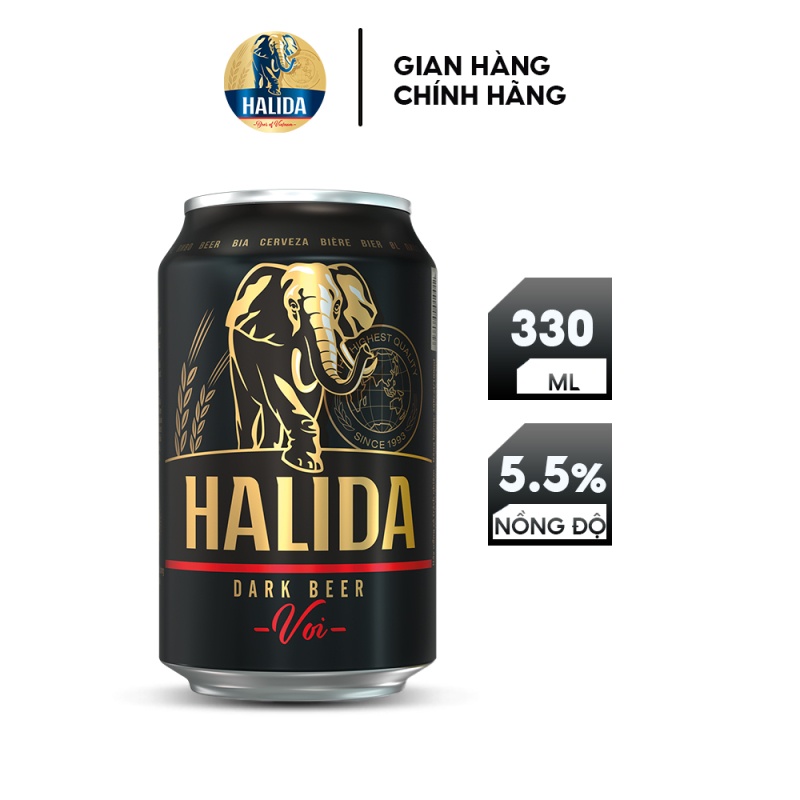 Thùng 24 lon bia Halida Dark (330ml/lon)