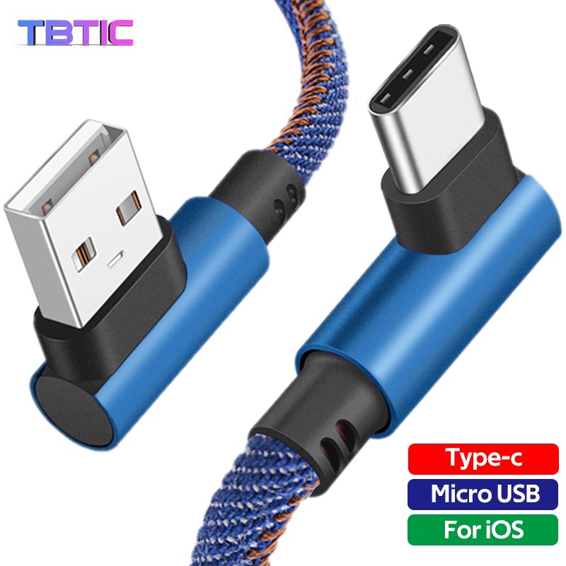 Cáp Sạc Nhanh TBTIC 3A 90 Độ Cổng Micro USB Type C Dạng Dây Bện