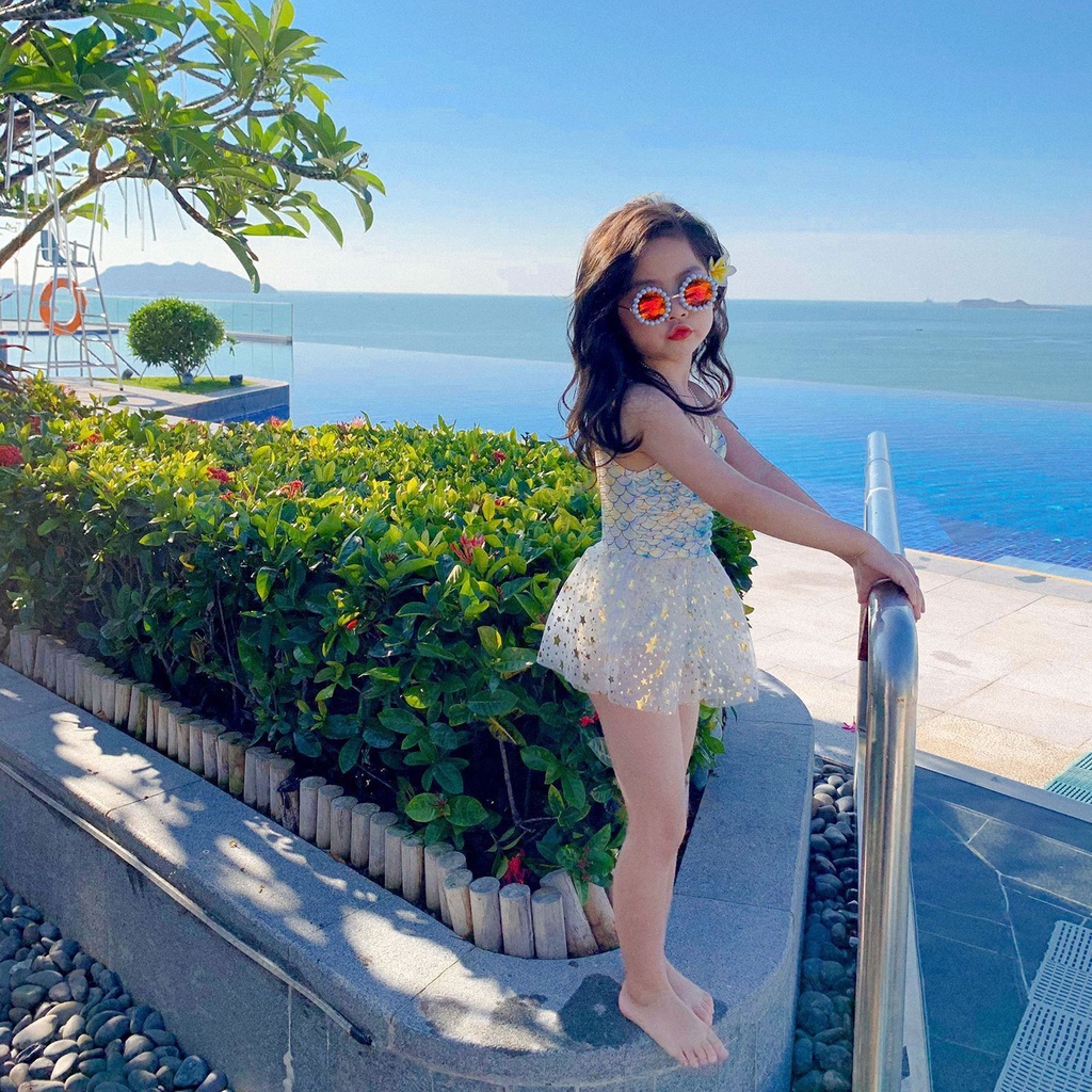 Bộ Đồ Bơi Bikini 2 Màu Kiểu Nàng Tiên Cá Cho Bé Gái