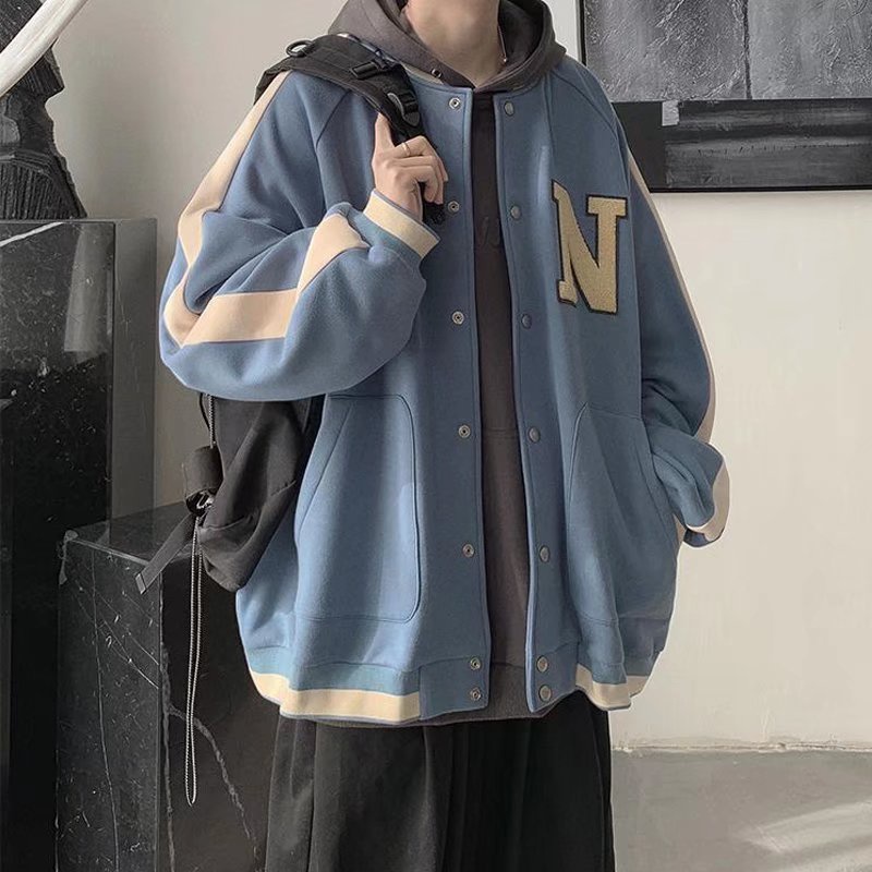 Áo khoác bóng chày nam da nữ sắc thời trang cho trang màu áo dài tay Hàn Quốc simple retro ifashion jacket unisex túi new tops for men