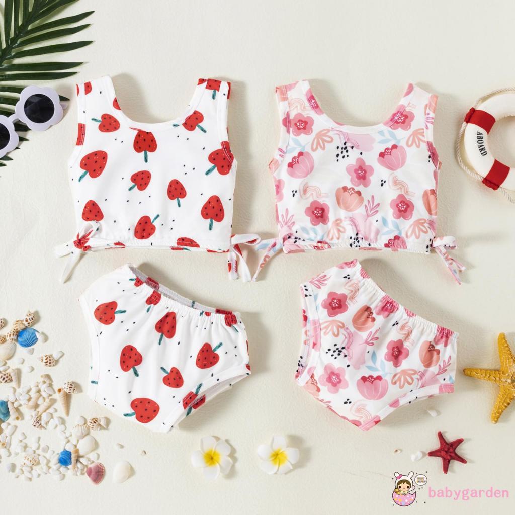 Bộ đồ bơi hai mảnh họa tiết dâu tây/bông hoa cho bé gái 2-7 tuổi