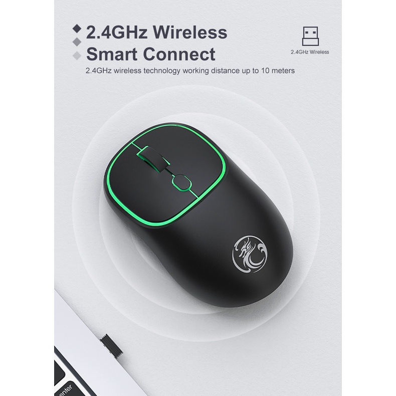Chuột không dây 2.4G chính hãng iMice , sạc pin siêu mỏng không gây tiếng ồn chuyên dùng cho Máy tính,chuột pc, Laptop