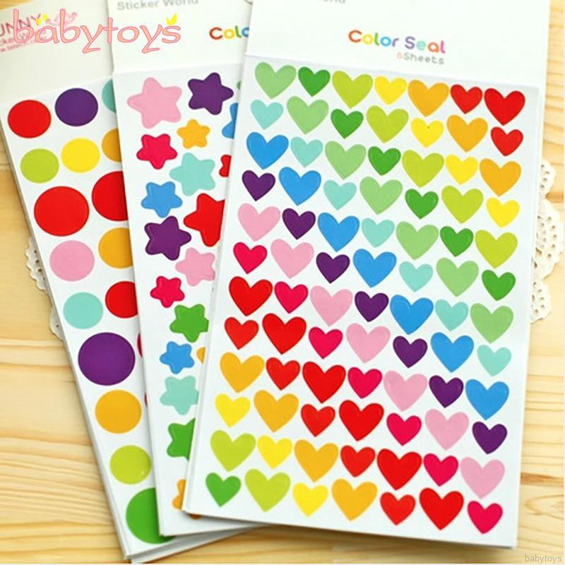 Set 6 miếng dán in hình ngôi sao trái tim và chấm tròn đầy màu sắc dễ thương dành cho trẻ em