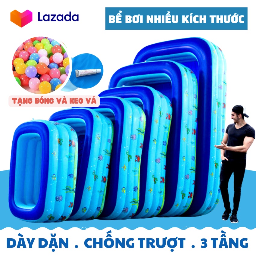 [TẶNG BƠM ĐIỆN] HỒ BƠI cho bé 3 tầng loại 3M, 2M6, 2m1 và 1m8,1M5 ... Bể bơi 3 tầng, đáy 2 lớp, chống trượt, An toàn