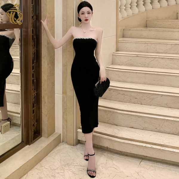 Sản Phẩm Chất Lượng Cao|Đầm Ống Ôm Dáng Lưng Cao Đính Đá Gợi Cảm Dành Cho Nữ