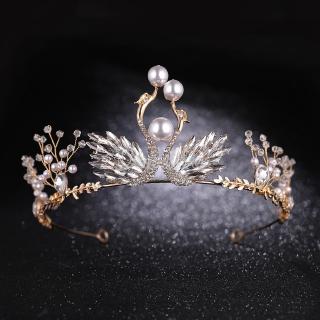 Vương miện cài tóc hình con công đính đá giả