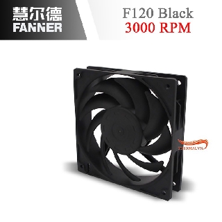 Fan case 12cm Fanner F120 Black - Quạt sức gió lớn 108 CFM, quay 3000 vòng