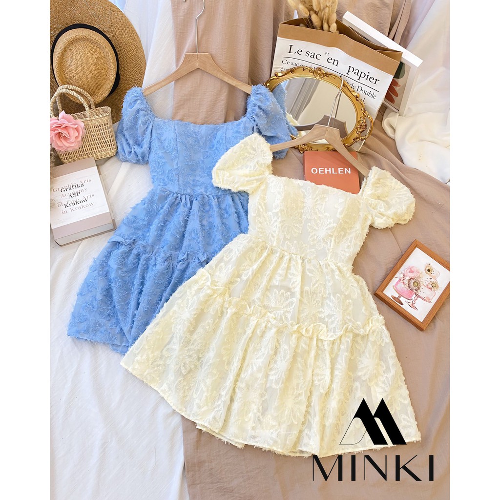 VÁY ĐẸP HÈ 2021 - VÁY CỔ VUÔNG HỞ LƯNG - COTTON VỎ LÔNG VŨ - MÀU XANH -[THIẾT KẾ] | BigBuy360 - bigbuy360.vn