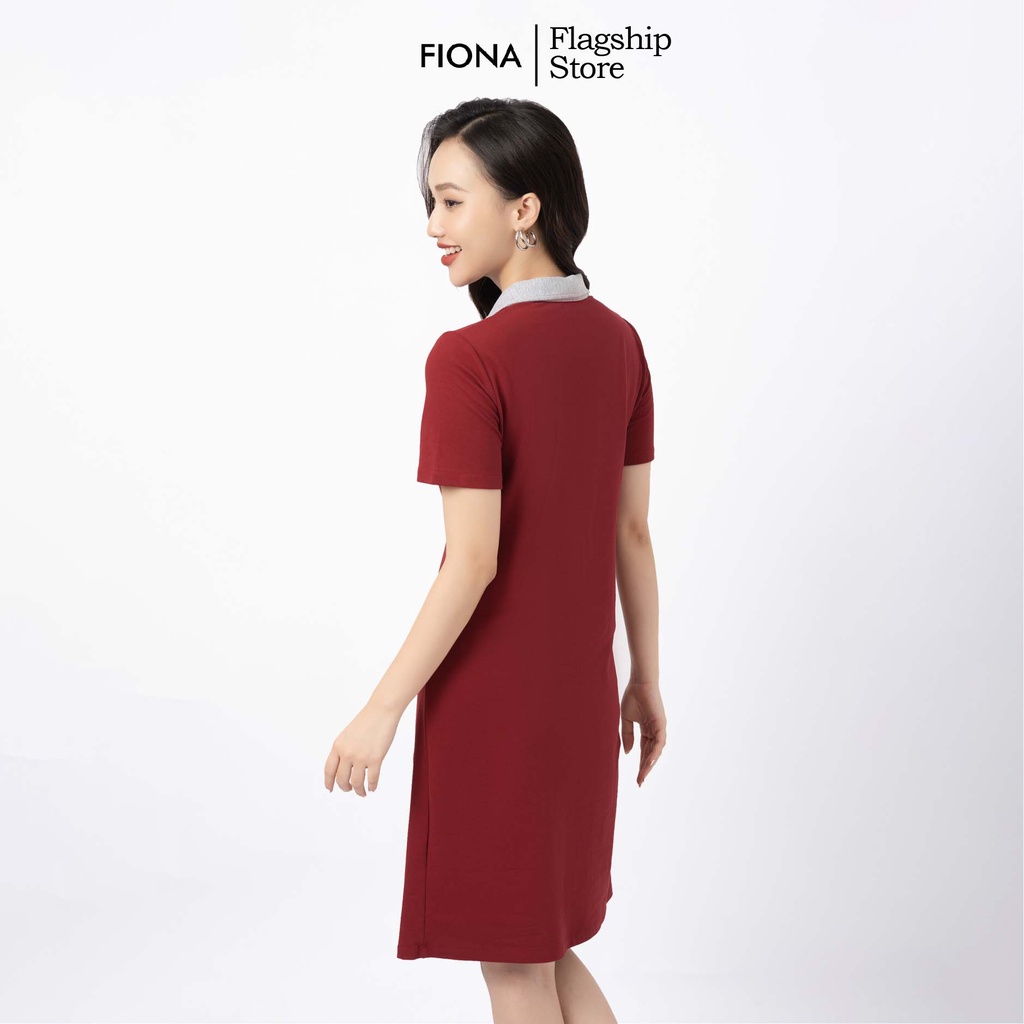 Đầm suông nữ cổ đức FIONA  đầm nữ dáng A ngắn tay cổ phối màu váy polo trẻ trung năng động F421211