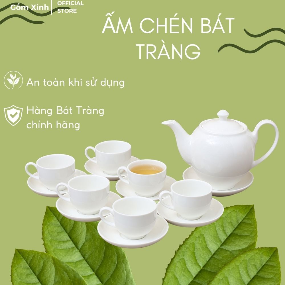 Ấm Chén Trắng Bát Tràng chính hãng Bộ ấm trà gốm sứ cao cấp ( Bán lẻ ấm chén)