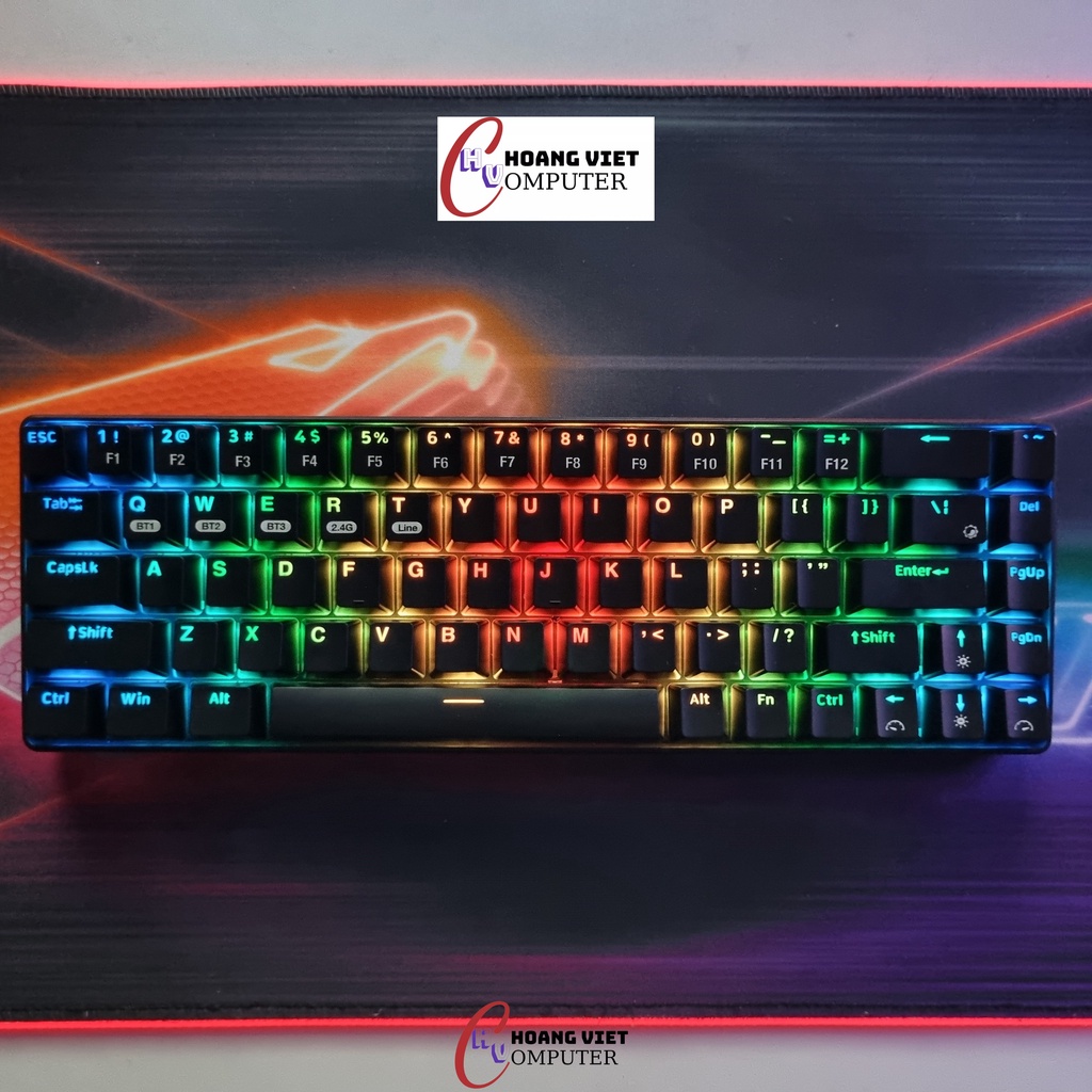 Bàn phím cơ không dây RF68 RGB rất đẹp - Bluetooth 5.0 | Wireless 2.4G | Dây type C
