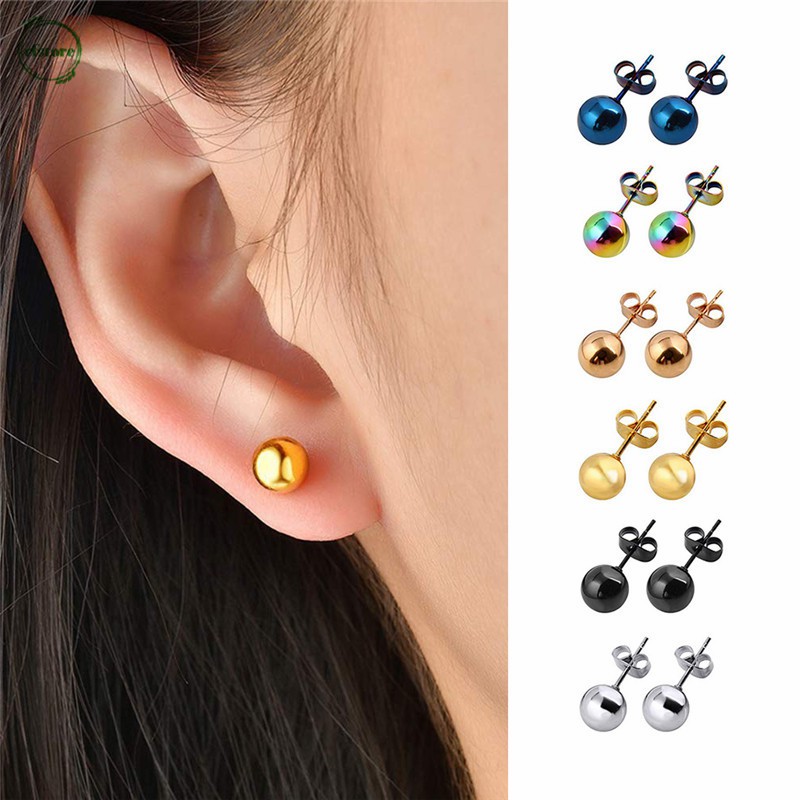 CF Anti Allergy Mini Size 5mm/6mm Beads Ear Stud Earrings Colorful Daily Ear Jewelry