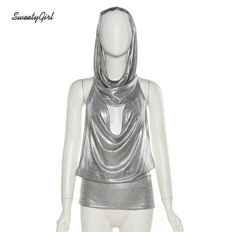 Áo Hoodie Sát Nách Cổ Tròn Màu Bạc Thời Trang 2022 Quyến Rũ Cho Nữ