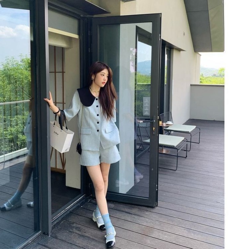 Áo Cổ Búp Bê Dáng Chữ A Màu Tương Phản Thời Trang Mùa Hè Mới 2022 Cho Nữ