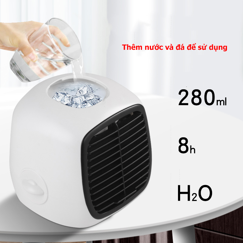 Quạt điều hòa hơi nước mini để bàn siêu mát có khay đựng nước và đá mẫu mới 2021 QDH03-GH02-QT