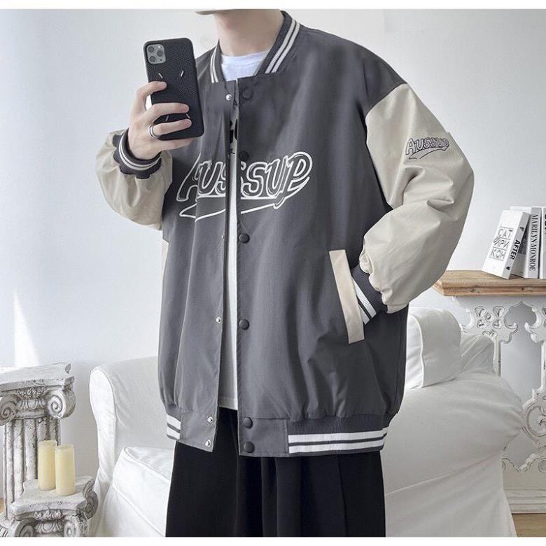 SALE Áo bomber kaki nam nữ ⚡FREESHIP - ẢNH THẬT ⚡ Áo khoác bóng chày in chữ from rộng unisex