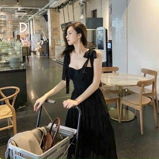 Váy maxi 2s đen cup ngực vai nơ 3 tầng siêu xinh