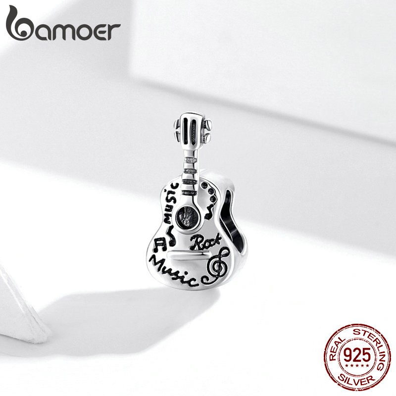 Hạt Charm Bamoer SCC1708 Chính Hãng Hình Cây Đàn Guitar Bằng Bạc 925 Thật Đơn Giản Cổ Điển Dùng Cho Vòng Tay Tự Làm