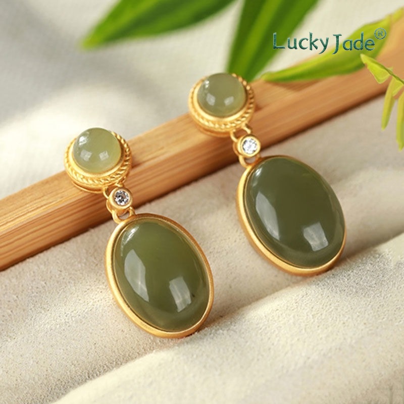 Bông Tai Mạ Bạc 925 Hình Tròn Đính Đá Sapphire Phong Cách Hong Kong Cổ Điển